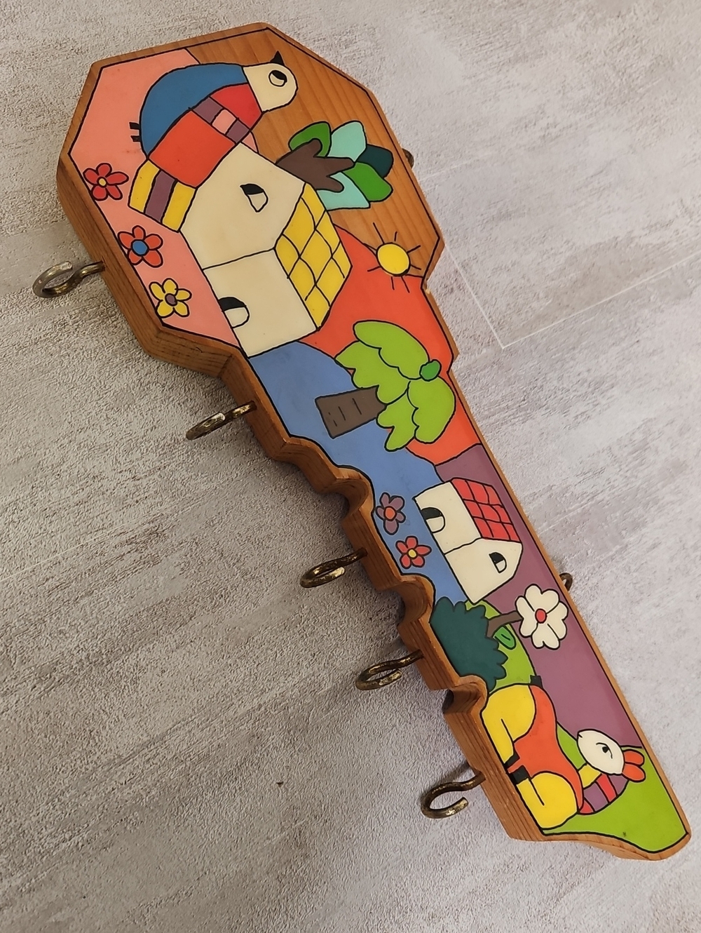 Vintage La Palma El Salvador Folk Art Wooden Key Holder / Rack